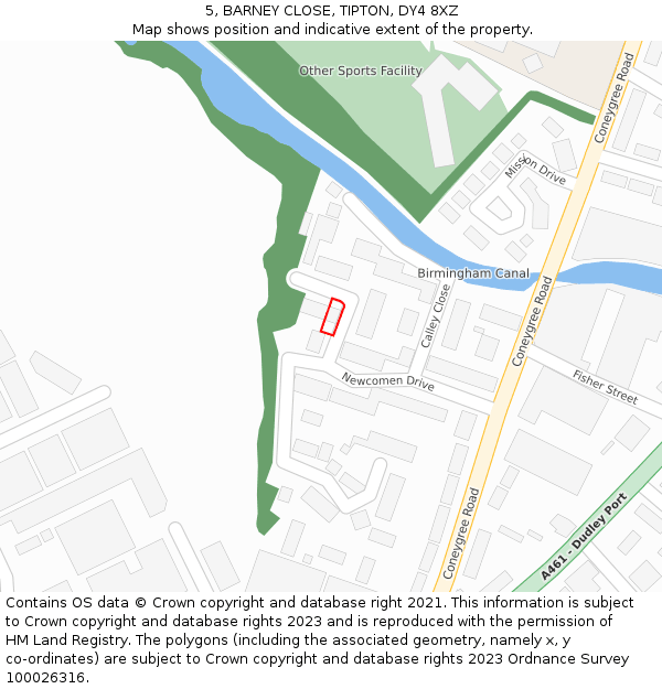 5, BARNEY CLOSE, TIPTON, DY4 8XZ: Location map and indicative extent of plot