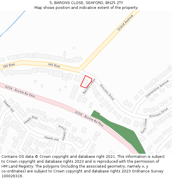 5, BARONS CLOSE, SEAFORD, BN25 2TY: Location map and indicative extent of plot