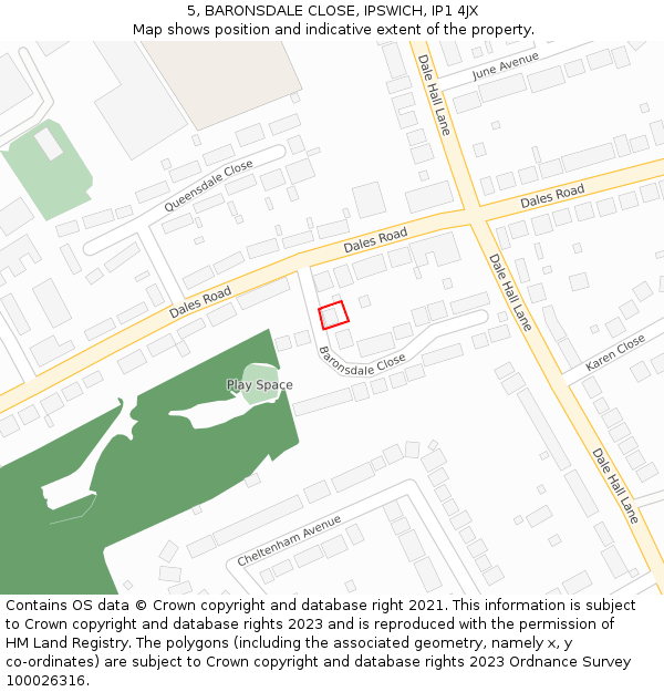5, BARONSDALE CLOSE, IPSWICH, IP1 4JX: Location map and indicative extent of plot