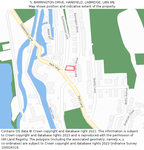 5, BARRINGTON DRIVE, HAREFIELD, UXBRIDGE, UB9 6RJ: Location map and indicative extent of plot