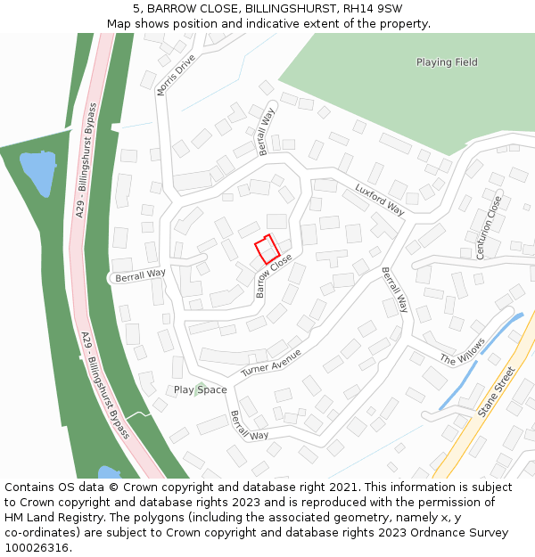 5, BARROW CLOSE, BILLINGSHURST, RH14 9SW: Location map and indicative extent of plot
