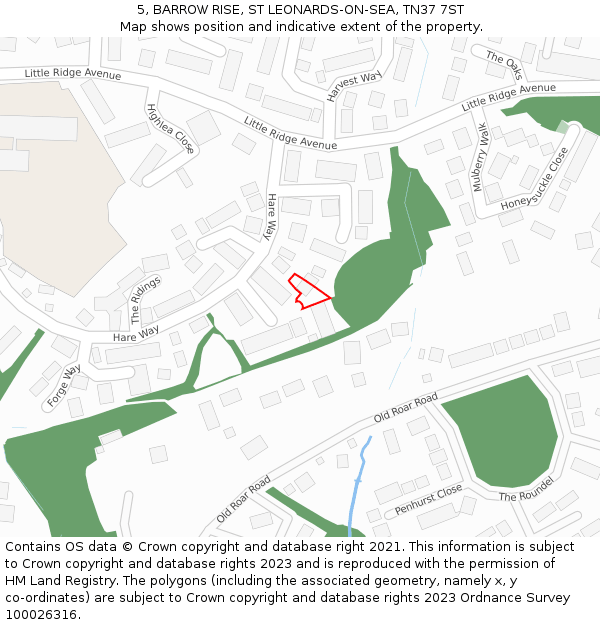 5, BARROW RISE, ST LEONARDS-ON-SEA, TN37 7ST: Location map and indicative extent of plot