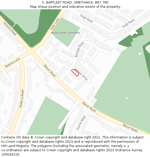 5, BARTLEET ROAD, SMETHWICK, B67 7RD: Location map and indicative extent of plot