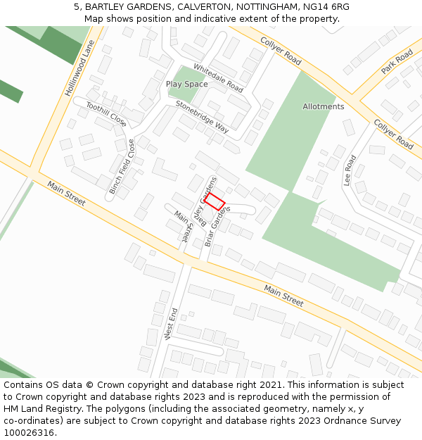 5, BARTLEY GARDENS, CALVERTON, NOTTINGHAM, NG14 6RG: Location map and indicative extent of plot