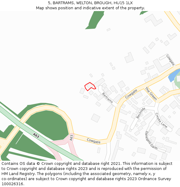 5, BARTRAMS, WELTON, BROUGH, HU15 1LX: Location map and indicative extent of plot