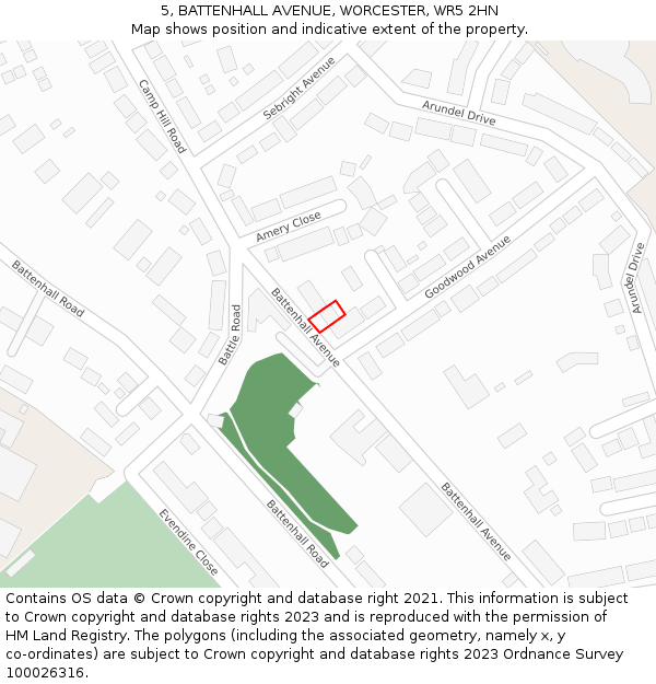 5, BATTENHALL AVENUE, WORCESTER, WR5 2HN: Location map and indicative extent of plot
