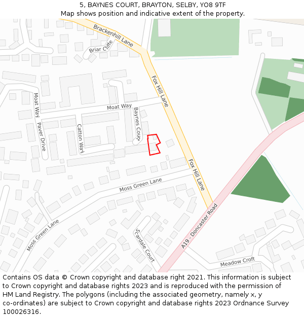 5, BAYNES COURT, BRAYTON, SELBY, YO8 9TF: Location map and indicative extent of plot