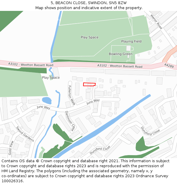 5, BEACON CLOSE, SWINDON, SN5 8ZW: Location map and indicative extent of plot