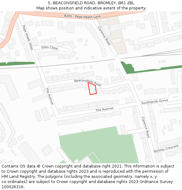5, BEACONSFIELD ROAD, BROMLEY, BR1 2BL: Location map and indicative extent of plot
