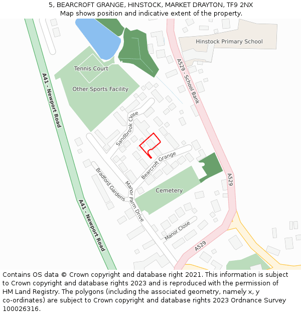 5, BEARCROFT GRANGE, HINSTOCK, MARKET DRAYTON, TF9 2NX: Location map and indicative extent of plot