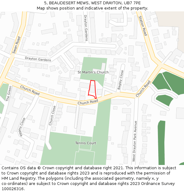 5, BEAUDESERT MEWS, WEST DRAYTON, UB7 7PE: Location map and indicative extent of plot