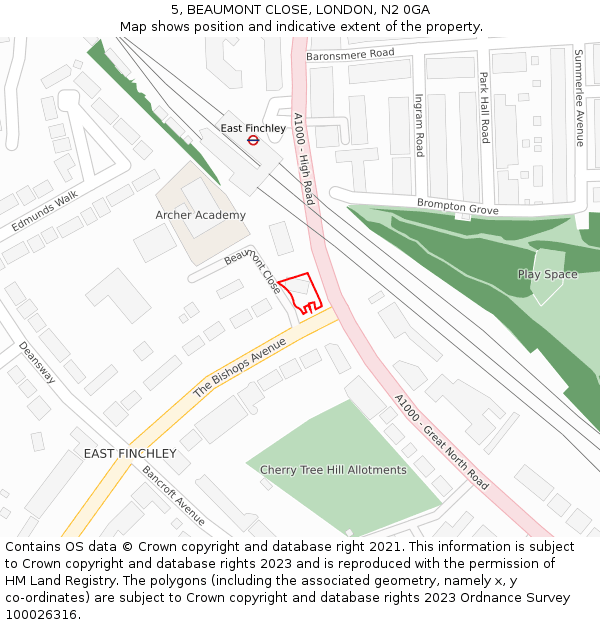 5, BEAUMONT CLOSE, LONDON, N2 0GA: Location map and indicative extent of plot