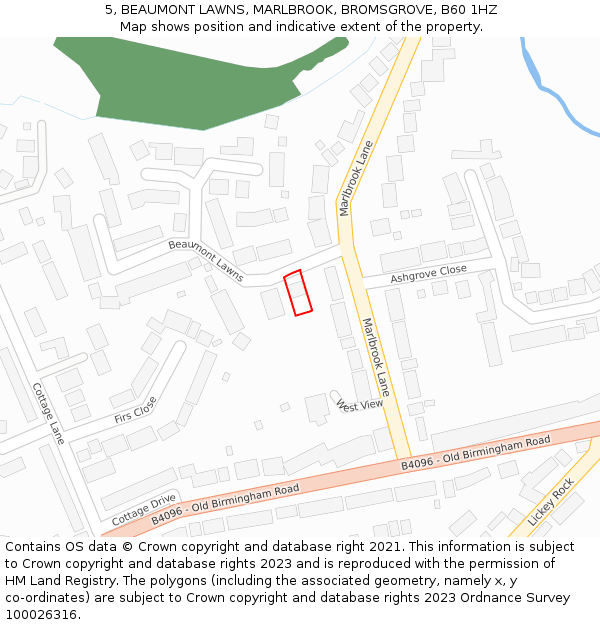5, BEAUMONT LAWNS, MARLBROOK, BROMSGROVE, B60 1HZ: Location map and indicative extent of plot