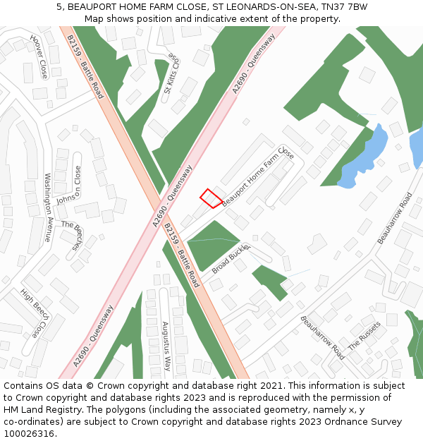 5, BEAUPORT HOME FARM CLOSE, ST LEONARDS-ON-SEA, TN37 7BW: Location map and indicative extent of plot