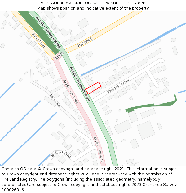 5, BEAUPRE AVENUE, OUTWELL, WISBECH, PE14 8PB: Location map and indicative extent of plot