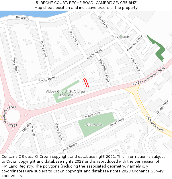 5, BECHE COURT, BECHE ROAD, CAMBRIDGE, CB5 8HZ: Location map and indicative extent of plot