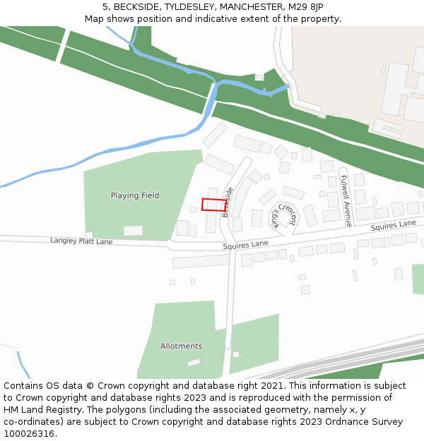 5, BECKSIDE, TYLDESLEY, MANCHESTER, M29 8JP: Location map and indicative extent of plot