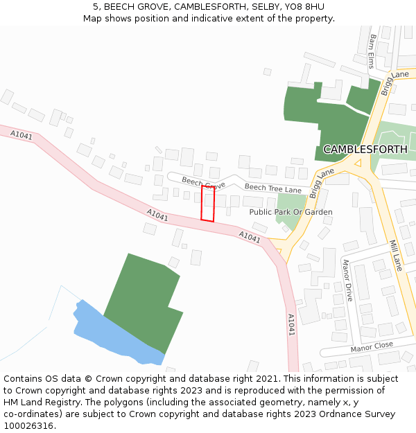 5, BEECH GROVE, CAMBLESFORTH, SELBY, YO8 8HU: Location map and indicative extent of plot
