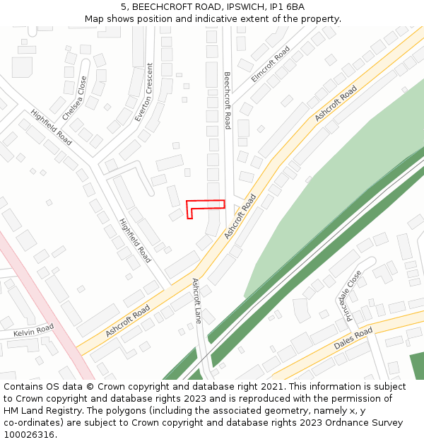 5, BEECHCROFT ROAD, IPSWICH, IP1 6BA: Location map and indicative extent of plot