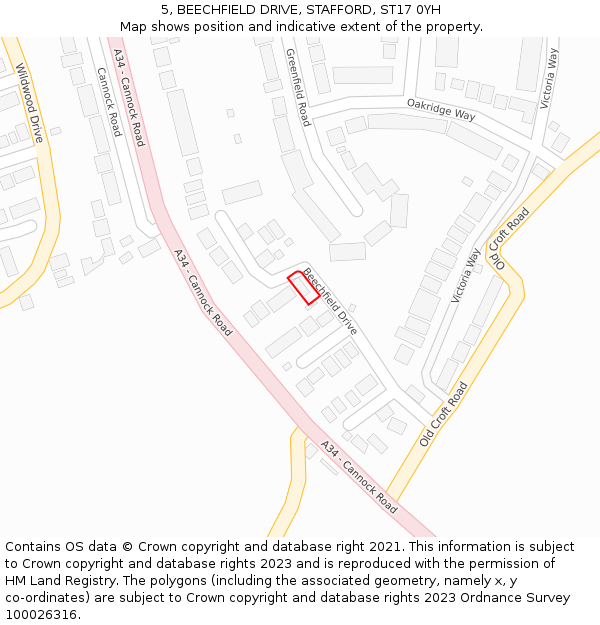 5, BEECHFIELD DRIVE, STAFFORD, ST17 0YH: Location map and indicative extent of plot