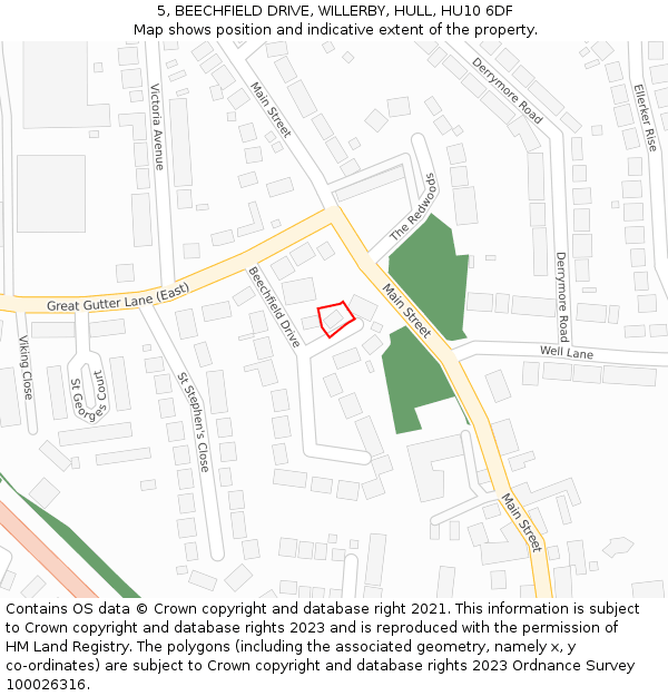5, BEECHFIELD DRIVE, WILLERBY, HULL, HU10 6DF: Location map and indicative extent of plot