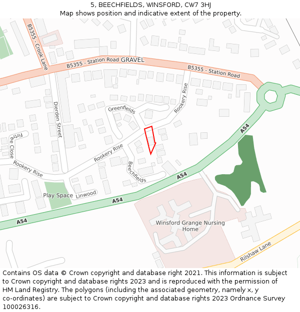 5, BEECHFIELDS, WINSFORD, CW7 3HJ: Location map and indicative extent of plot
