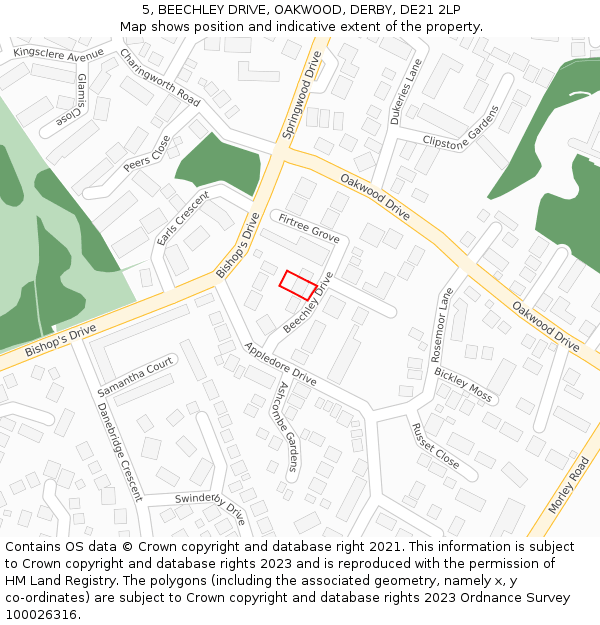 5, BEECHLEY DRIVE, OAKWOOD, DERBY, DE21 2LP: Location map and indicative extent of plot
