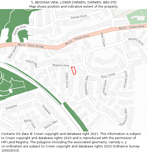 5, BEGONIA VIEW, LOWER DARWEN, DARWEN, BB3 0TD: Location map and indicative extent of plot