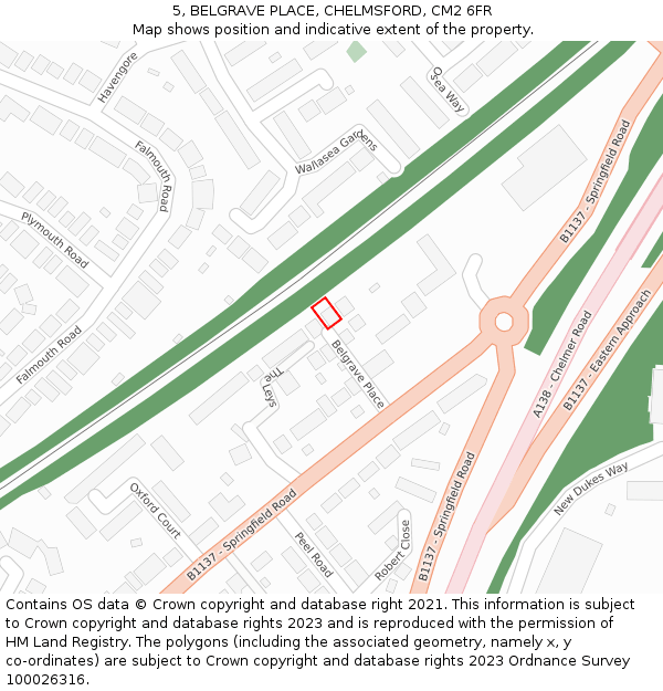5, BELGRAVE PLACE, CHELMSFORD, CM2 6FR: Location map and indicative extent of plot