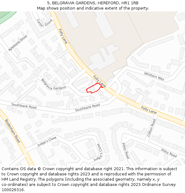 5, BELGRAVIA GARDENS, HEREFORD, HR1 1RB: Location map and indicative extent of plot
