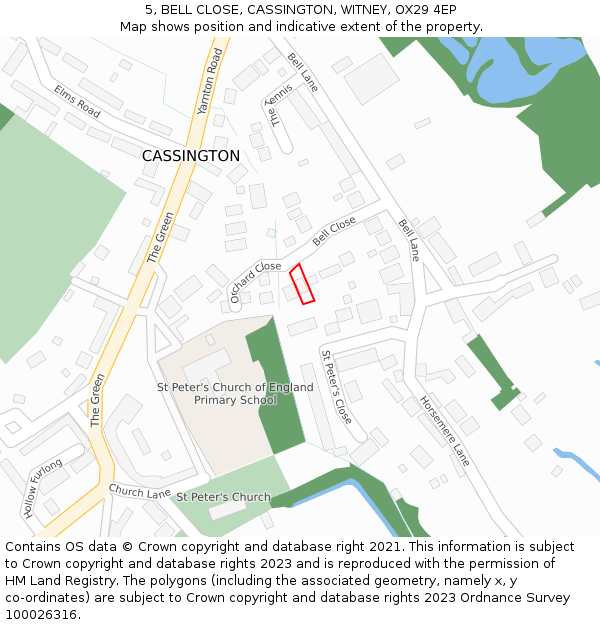 5, BELL CLOSE, CASSINGTON, WITNEY, OX29 4EP: Location map and indicative extent of plot