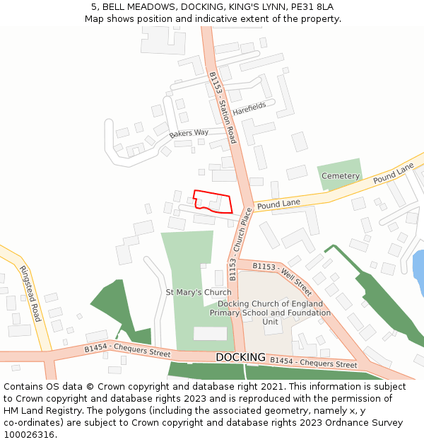 5, BELL MEADOWS, DOCKING, KING'S LYNN, PE31 8LA: Location map and indicative extent of plot