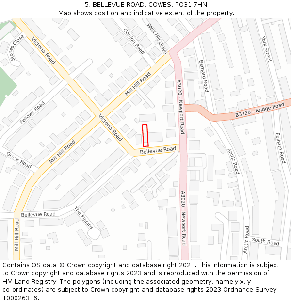 5, BELLEVUE ROAD, COWES, PO31 7HN: Location map and indicative extent of plot