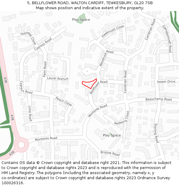 5, BELLFLOWER ROAD, WALTON CARDIFF, TEWKESBURY, GL20 7SB: Location map and indicative extent of plot