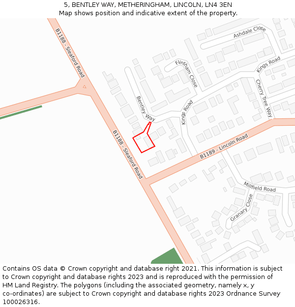 5, BENTLEY WAY, METHERINGHAM, LINCOLN, LN4 3EN: Location map and indicative extent of plot