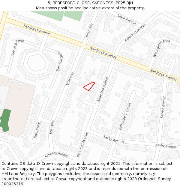 5, BERESFORD CLOSE, SKEGNESS, PE25 3JH: Location map and indicative extent of plot