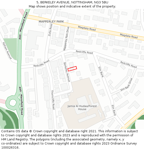 5, BERKELEY AVENUE, NOTTINGHAM, NG3 5BU: Location map and indicative extent of plot
