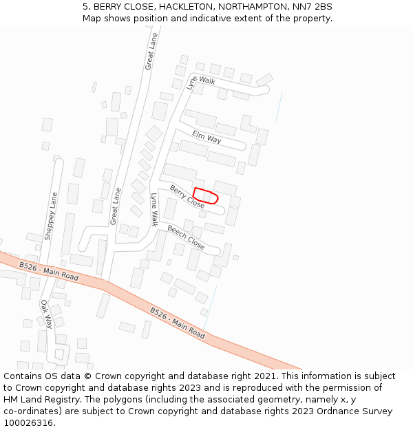 5, BERRY CLOSE, HACKLETON, NORTHAMPTON, NN7 2BS: Location map and indicative extent of plot