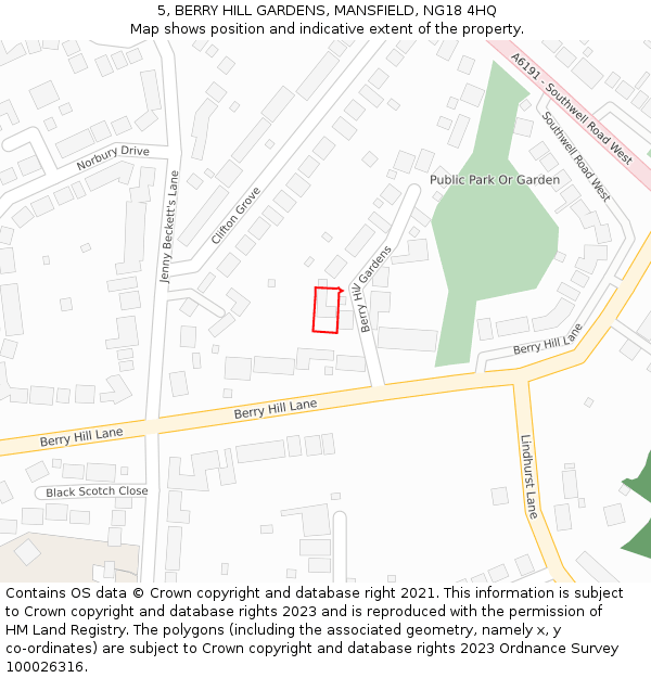 5, BERRY HILL GARDENS, MANSFIELD, NG18 4HQ: Location map and indicative extent of plot