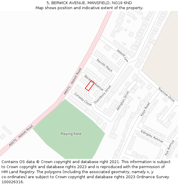 5, BERWICK AVENUE, MANSFIELD, NG19 6ND: Location map and indicative extent of plot