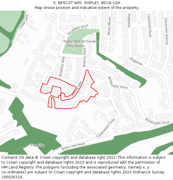 5, BESCOT WAY, SHIPLEY, BD18 1QA: Location map and indicative extent of plot