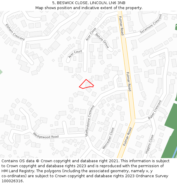 5, BESWICK CLOSE, LINCOLN, LN6 3NB: Location map and indicative extent of plot