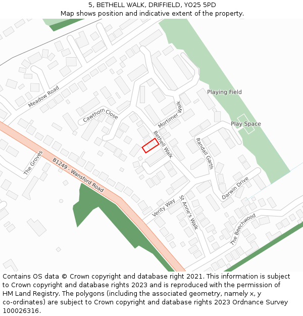 5, BETHELL WALK, DRIFFIELD, YO25 5PD: Location map and indicative extent of plot
