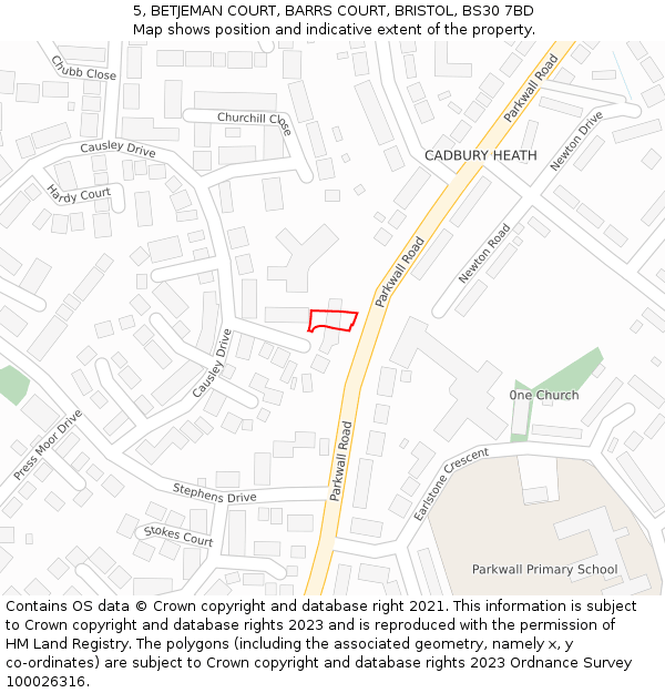 5, BETJEMAN COURT, BARRS COURT, BRISTOL, BS30 7BD: Location map and indicative extent of plot