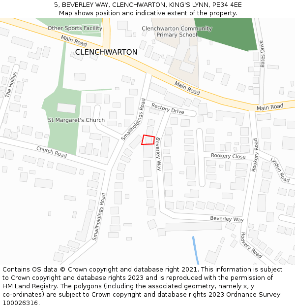 5, BEVERLEY WAY, CLENCHWARTON, KING'S LYNN, PE34 4EE: Location map and indicative extent of plot