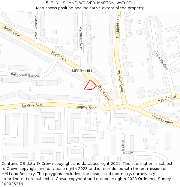 5, BHYLLS LANE, WOLVERHAMPTON, WV3 8DH: Location map and indicative extent of plot