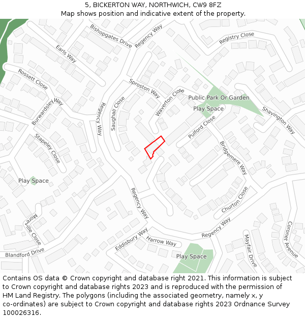 5, BICKERTON WAY, NORTHWICH, CW9 8FZ: Location map and indicative extent of plot