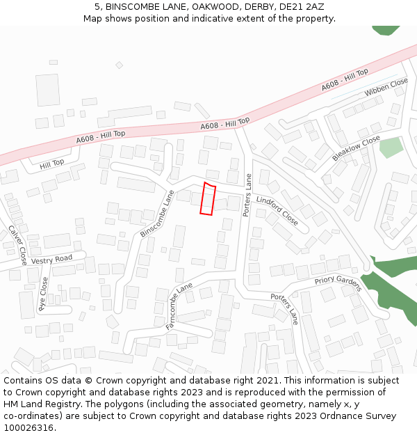 5, BINSCOMBE LANE, OAKWOOD, DERBY, DE21 2AZ: Location map and indicative extent of plot