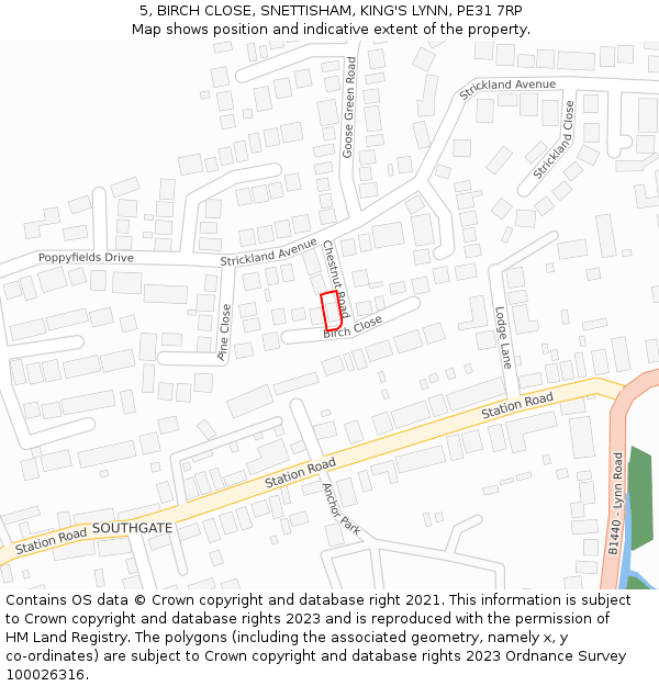5, BIRCH CLOSE, SNETTISHAM, KING'S LYNN, PE31 7RP: Location map and indicative extent of plot