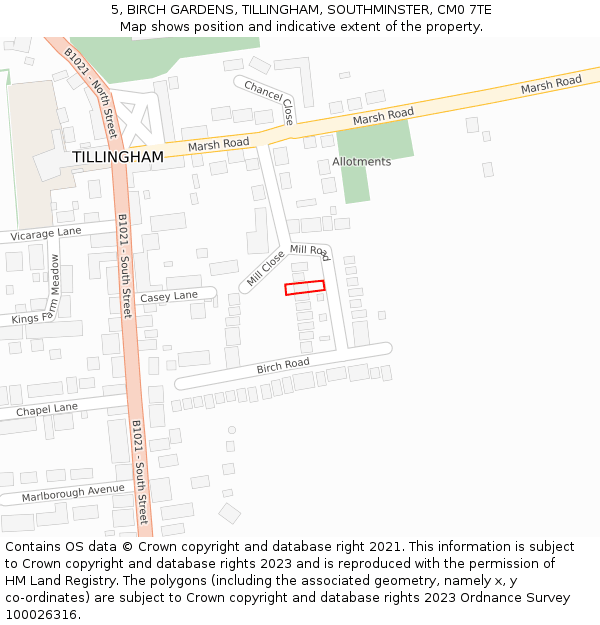 5, BIRCH GARDENS, TILLINGHAM, SOUTHMINSTER, CM0 7TE: Location map and indicative extent of plot